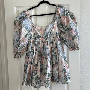 Selkie Floral Puff Sleeve Mini Dress